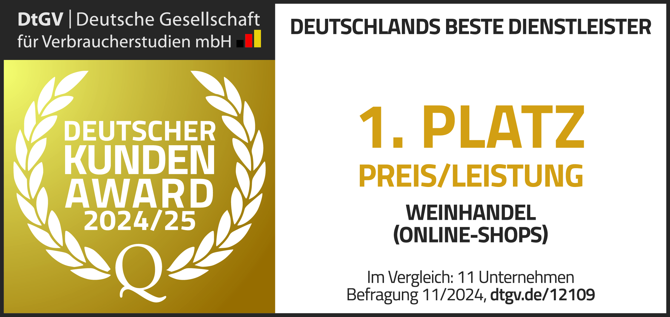 1. Platz Weinhandel Online-Shops | Deutscher Kunden-Award 2024/25